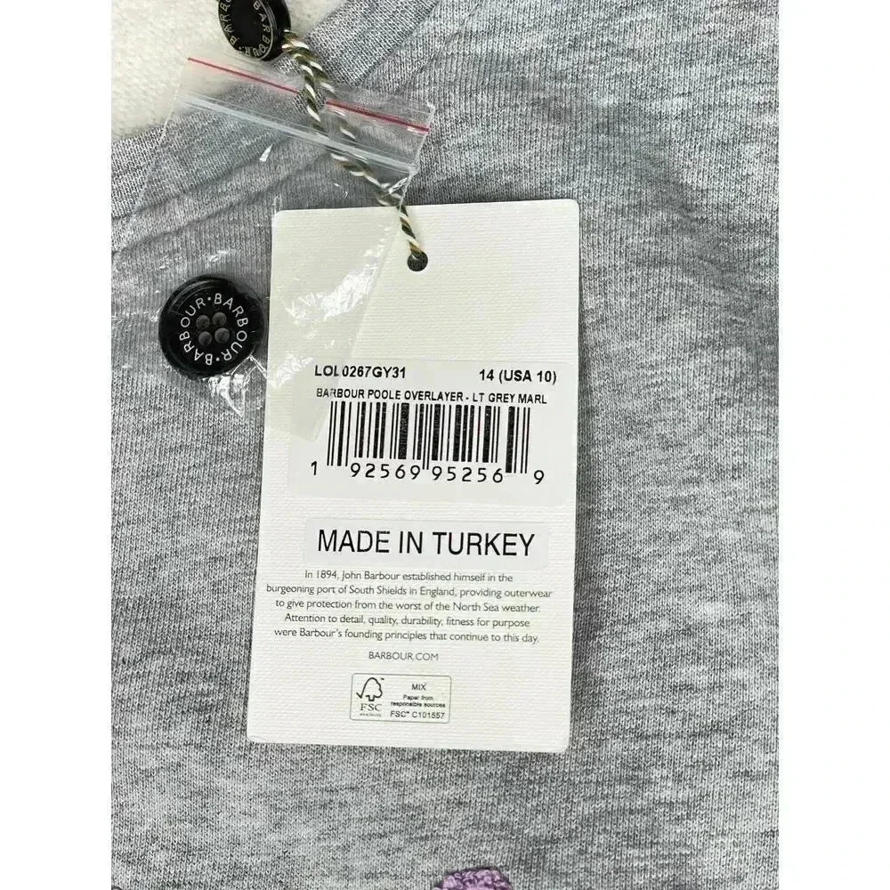 Barbour Poole Overlayer crewneck sweatshirt light gray size 10 NWT